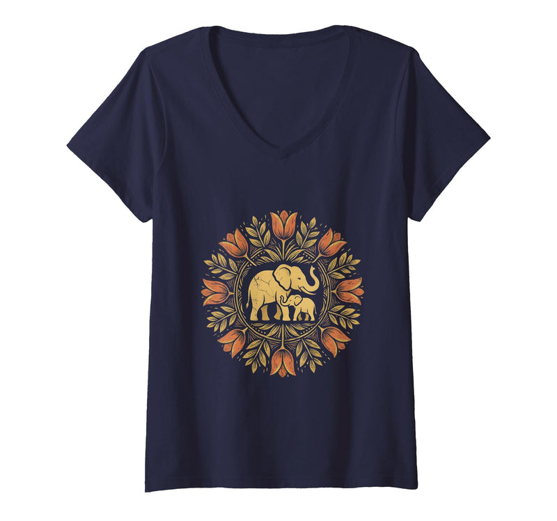 Mademark Women's Mother Elephant Nudging Newborn Calf Maternity V-Neck T-Shirt - Women - Navy Blue