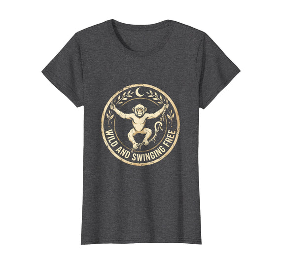 Mademark Wild and Swinging Free Monkey Graphic Design T-Shirt - Women - Dark Heather Grey