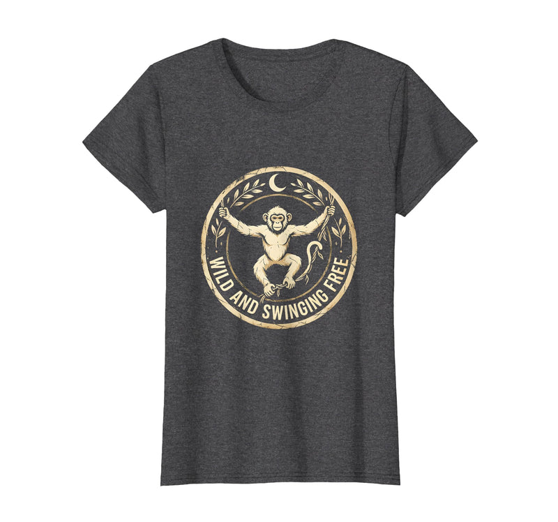 Mademark Wild and Swinging Free Monkey Graphic Design T-Shirt - Women - Dark Heather Grey