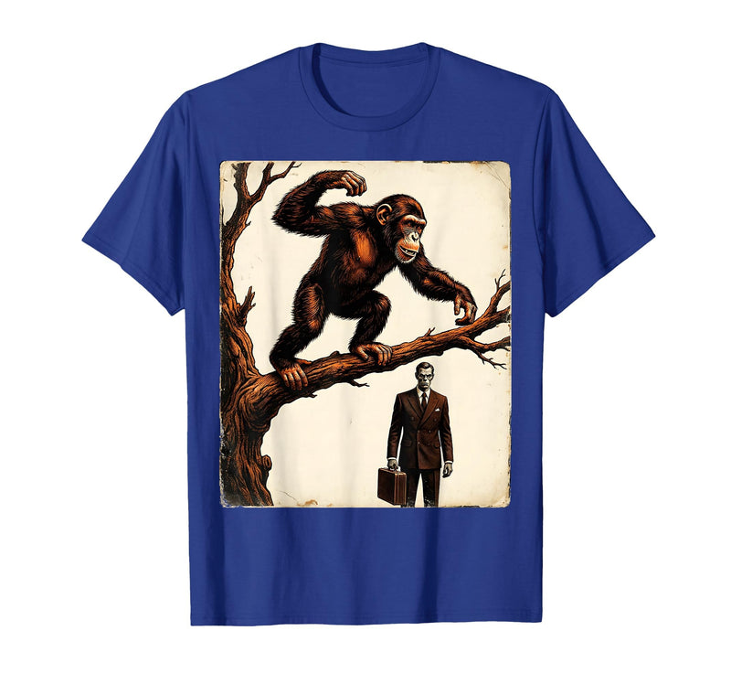 Mademark Monkey Flinging Poo at Businessman Graphic T-Shirt - Men - Royal Blue