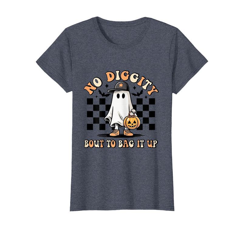Halloween Pumkin Trick Or Treat Apparel No Diggity About to Bag It Up Trick Treat Candy Halloween T-Shirt - Heather Blue