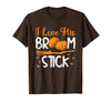 Match Halloween Couple Costumes I Love His Broomstick I Love Her Pumpkins T-Shirt - Brown