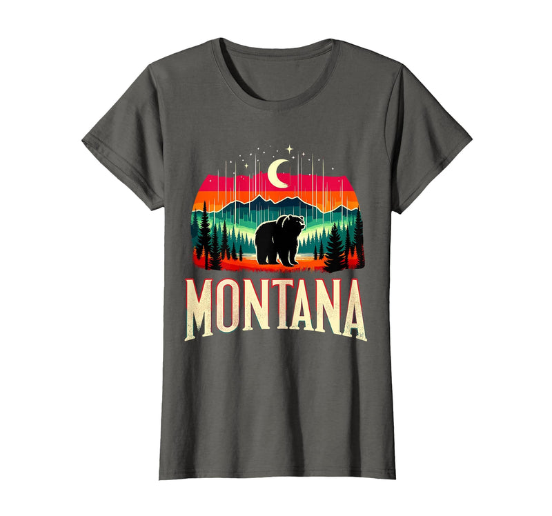 Grizzly Bear Mountain Forrest Nature Montana Grizzly Bear Mountain T-Shirt - Asphalt Grey