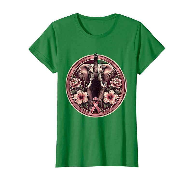 Mademark Elephant Pink Flowers Breast Cancer Awareness T-Shirt - Women - Kelly Green