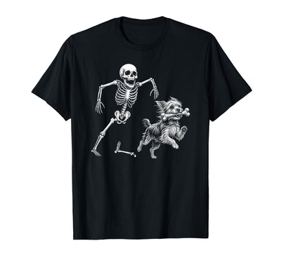 Funny Yorkie Halloween Dog Meme Shirts Funny Yorkie with Skeleton Bone Halloween Dog Lover T-Shirt