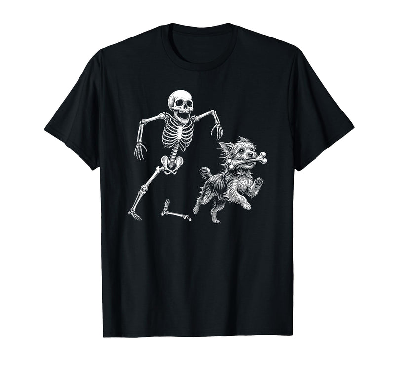 Funny Yorkie Halloween Dog Meme Shirts Funny Yorkie with Skeleton Bone Halloween Dog Lover T-Shirt - Black