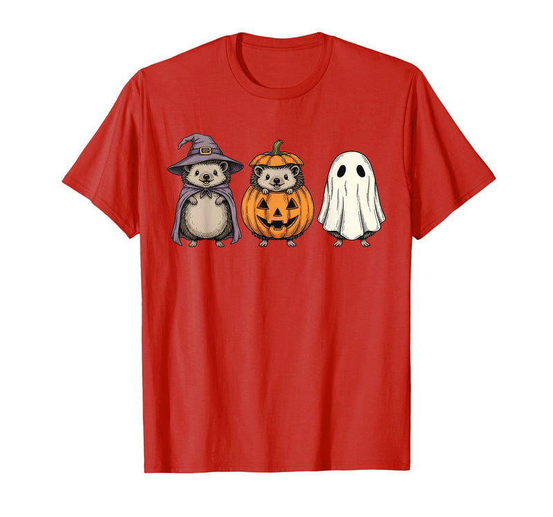 Funny Retro Hedgehog Halloween Witch Spooky Ghost Hedgehog Lover Pumpkin Halloween T-Shirt - Red