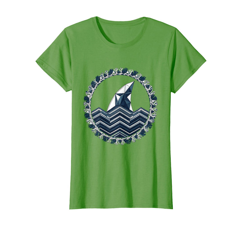 Mademark Shark Fin Ocean Wave Hawaiian Graphic Tee T-Shirt - Grass Green