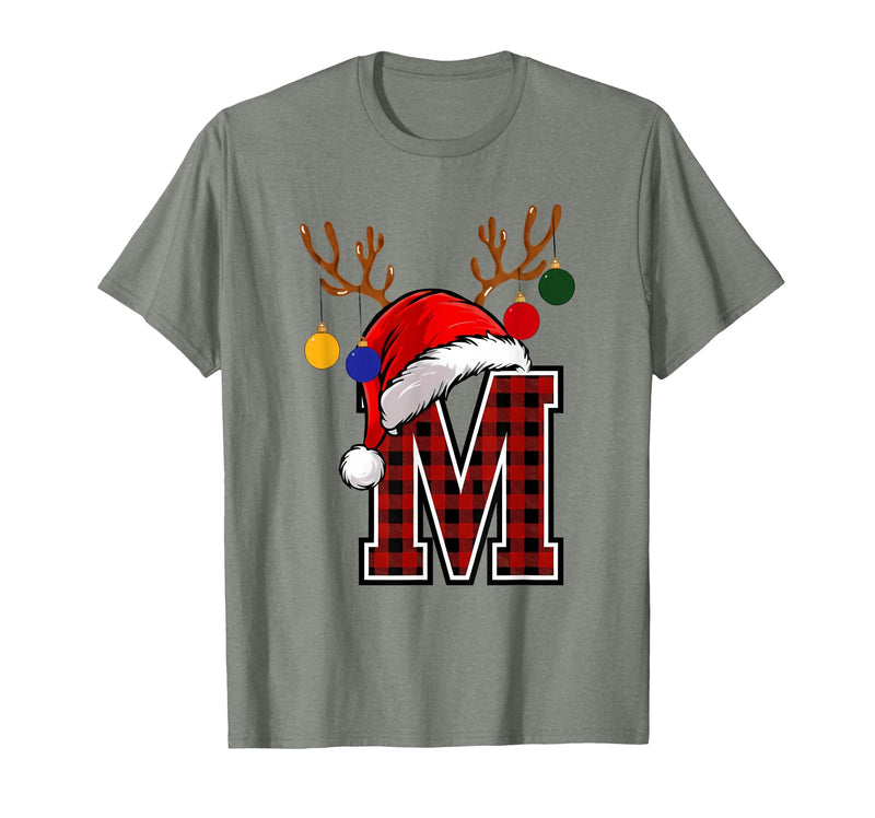 Christmas Buffalo Plaid Alphabet Tees Letter M Name Initial Buffalo Plaid Alphabet Monogram T-Shirt - Olive Heather