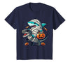 Funny Shark Dinosaur Halloween Kids Boys Tees Shark Riding Dinosaur T-rex Funny Halloween Pumpkin Boys Kid T-Shirt - Navy