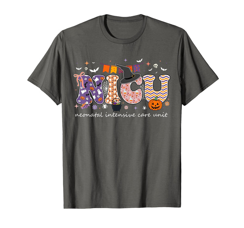 Halloween NICU Nurse Neonatal Intensive Care Neonatal Intensive Care Unit Coquette NICU Nurse Halloween T-Shirt - Asphalt