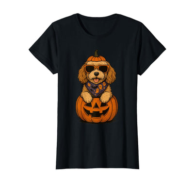Funny Retro Maltipoo mom Halloween Spooky Cavapoo Pumpkin Halloween Doodle Dog Lover T-Shirt