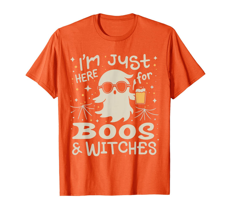 Flippin Sweet Gear I'm Just Here for Boos and Witches Halloween T-Shirt - Orange
