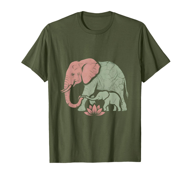 Mademark Mama Elephant Guiding Calf Through Water T-Shirt - Men - Olive Green