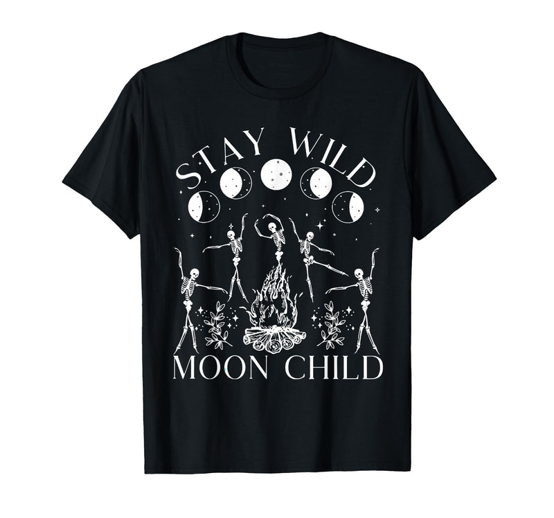 Funny Stay Wild Moon Child Tee Shirt Stay Wild Moon Child Funny Skeleton Dancing Halloween T-Shirt - Black