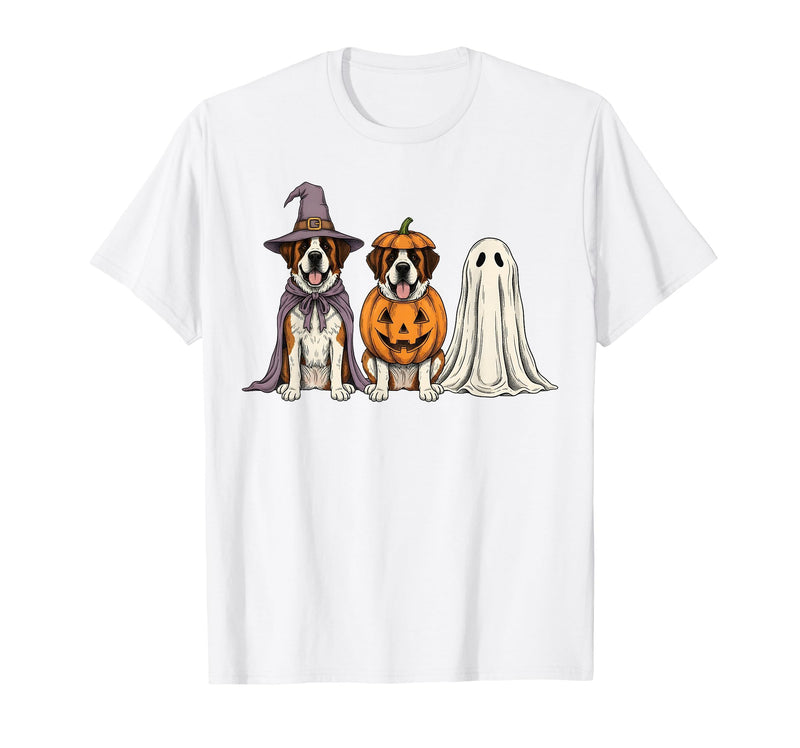 Funny Retro St. Bernard mom Halloween Witch Spooky Ghost Saint Bernard Pumpkin Halloween Dog Lover T-Shirt - White