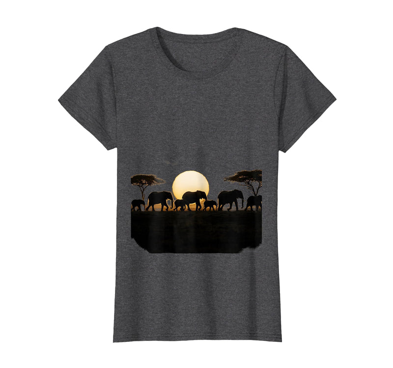 Mademark Elephant Herd Crossing Dusty Savanna Plains T-Shirt - Women - Dark Heather Grey