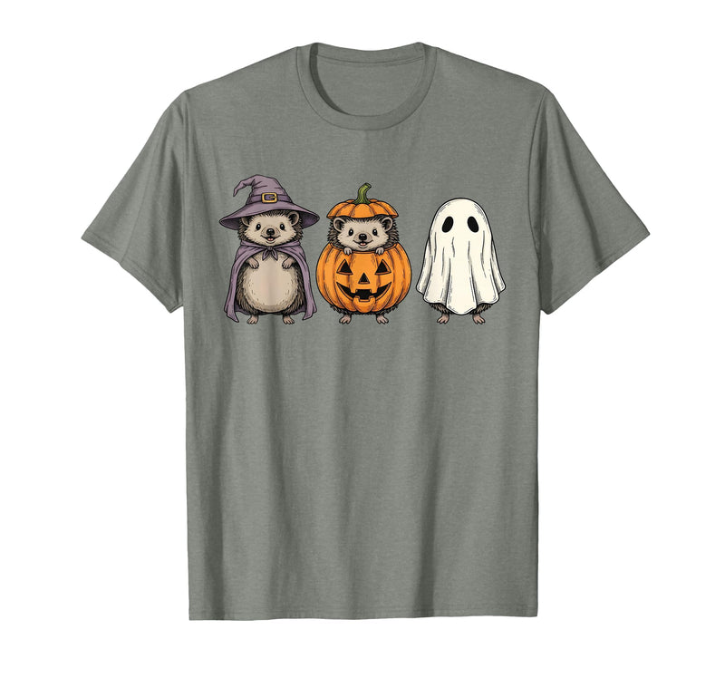 Funny Retro Hedgehog Halloween Witch Spooky Ghost Hedgehog Lover Pumpkin Halloween T-Shirt - Olive Heather