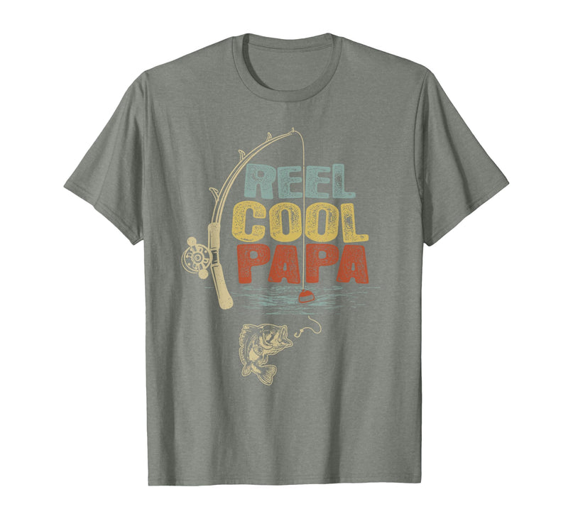 Cool Papa Fathers Day Fishing Gifts Funny Fisherman Vintage Reel Cool Papa T-Shirt - Olive Heather