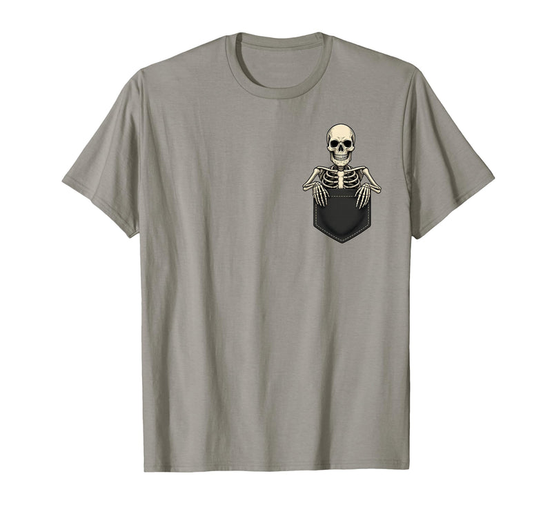 Funny Pocket Skeleton Halloween T Shirt For Men Funny Skeleton in The Pocket Halloween Kids Teens Adults T-Shirt - Slate Grey
