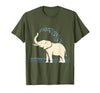 Mademark Elephant Spraying Water Raised Trunk Illustration T-Shirt - Men - Olive Green