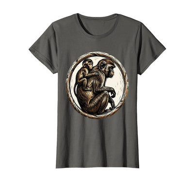 Baby Monkey Clinging to Mother's Back Design T-Shirt - Women