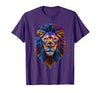 Psychedelic Jungle Glow Animal Art Glow Lion Head Art Psychedelic Jungle Animal Face T-Shirt - Purple