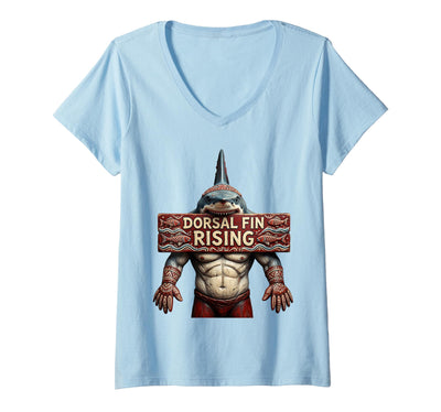 Women's Dorsal Fin Rising Shark Men Graphic Design V-Neck T-Shirt