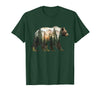Bear Designs. Bear Forest Mountains Trees Nature Sunset Outdoor Graphic T-Shirt - Dark Green