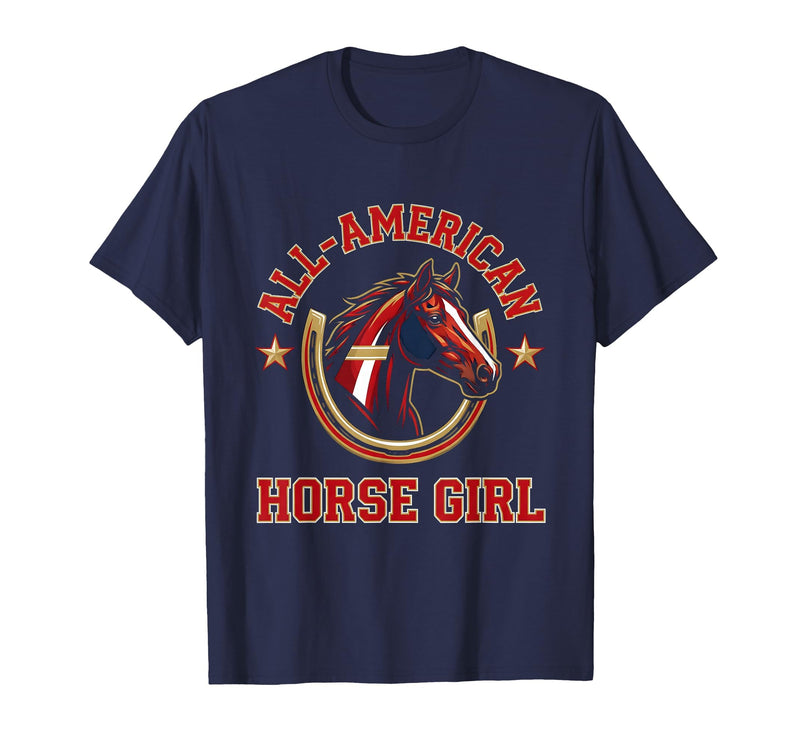 Mademark All-American Horse Girl Bold Varsity Horse Design T-Shirt - Men - Navy Blue