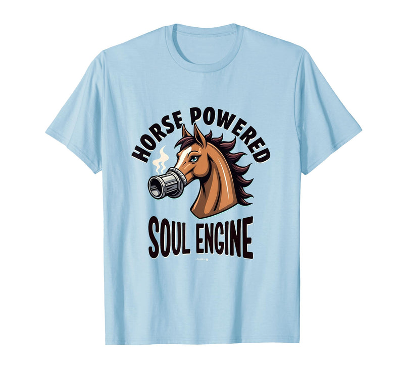 Mademark Horse Powered Soul Engine Equestrian Design T-Shirt - Men - Baby Blue