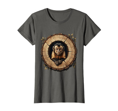 Capuchin Monkey in Hollow Log Illustration T-Shirt - Women
