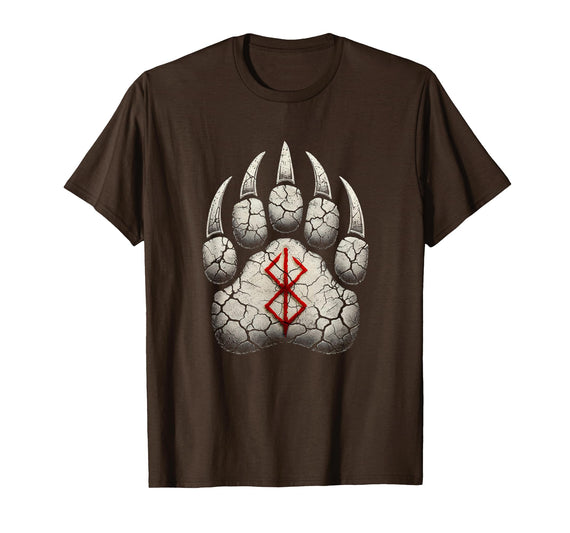 Viking Valhalla Krieger Normanne Runenkreis Götter Berserk Bear Paw Berserk Rune Rune Symbol Viking T-Shirt - Brown