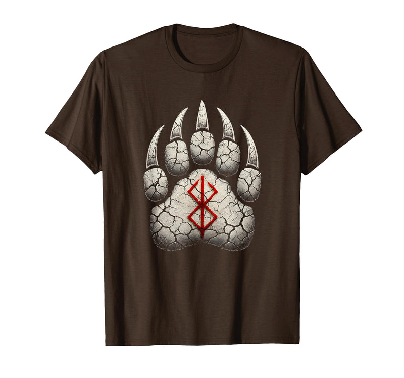 Viking Valhalla Krieger Normanne Runenkreis Götter Berserk Bear Paw Berserk Rune Rune Symbol Viking T-Shirt - Brown