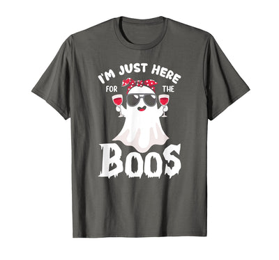 Addictive Designs Halloween Merch Funny Halloween, Just Here for the Boos, Ghost Drinking Wine T-Shirt