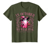 Ghost October Wear Pink Breast Cancer t -shir t Halloween Pink Ghost in October We Wear Pink Breast Cancer T-Shirt - Olive