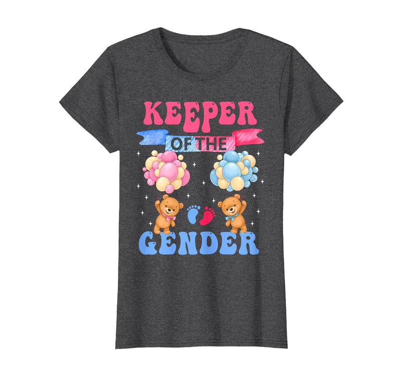 Funny Bear Blue Pink Gender Reveal Men Women Keeper of The Gender Reveal Cute Bear Balloons Pink Or Blue T-Shirt - Dark Heather Grey