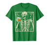Funny Skeleton Drinking Bourbon Whiskey Halloween Alcoholic T-Shirt - Kelly Green