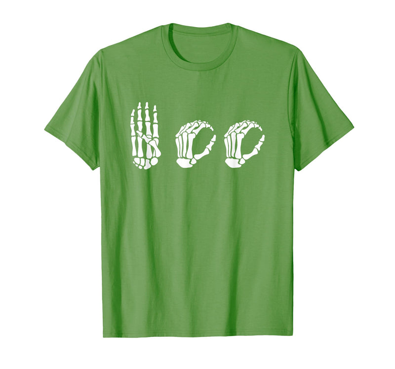 Deaf Halloween ASL Costume Boo Hands ASL Halloween Skeleton Hand American Sign Language Boo T-Shirt - Grass Green