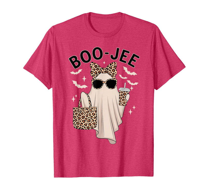 Halloween Boo-Jee Leopard Ghost Coquette Bow Coquette Leopard Ghost Coffee Boo-JEE Halloween Boujee Ghost T-Shirt - Red