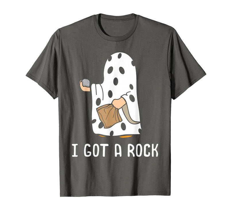 Funny Halloween Vibes Trick Or Treating I Got A Rock Funny Halloween Trick Or Treating Ghost T-Shirt - Asphalt Grey