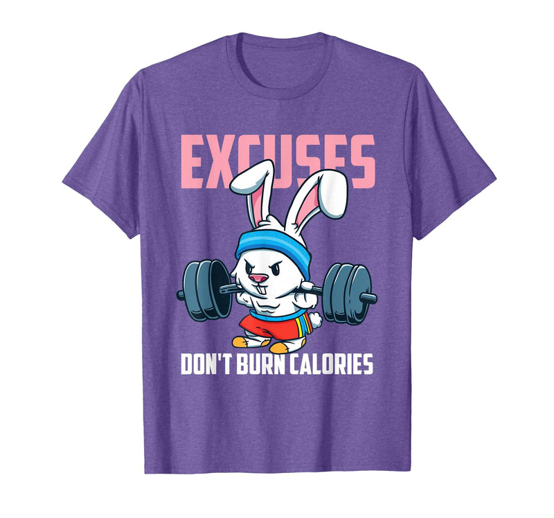 Excuses Don't Burn Calories Rabbit Fitness Gym Bunny T-Shirt in Purple Heather