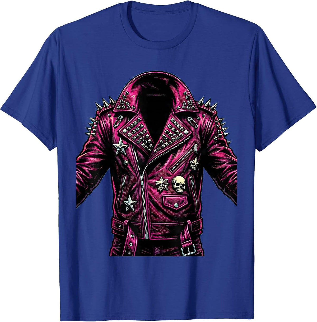 Scene Kid Studded Leather Jacket 2000s Graphic T-Shirt - Royal Blue