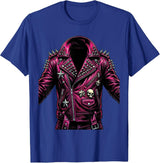 Scene Kid Studded Leather Jacket 2000s Graphic T-Shirt - Royal Blue
