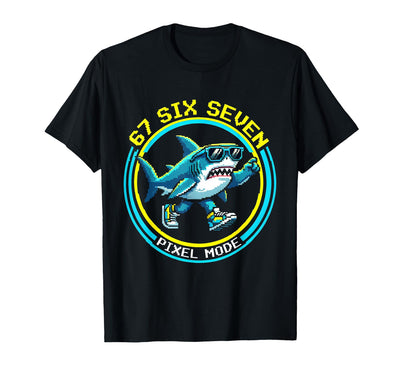 67 Six Seven Pixel Mode Absurdist Shark Design T-Shirt