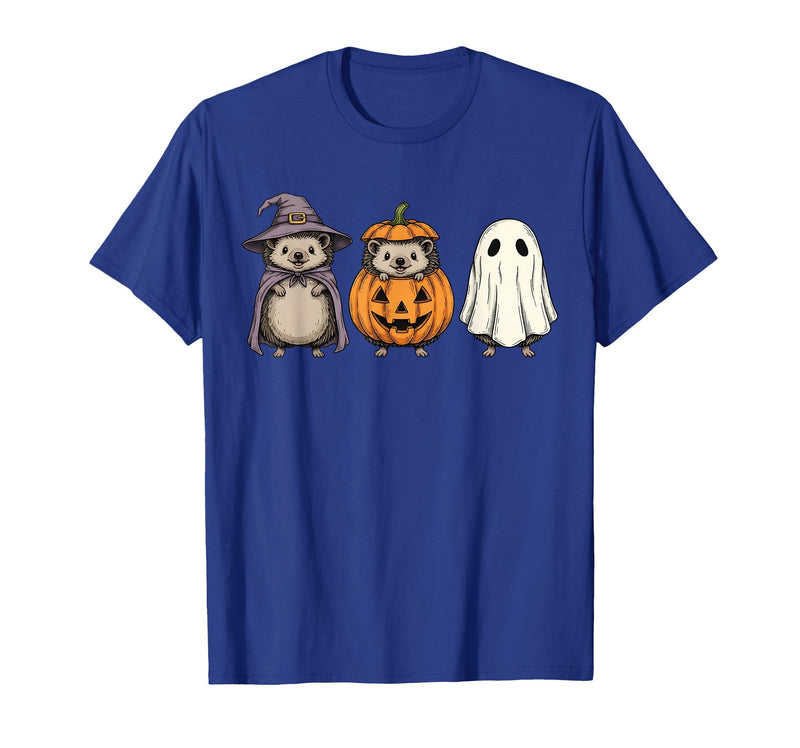 Funny Retro Hedgehog Halloween Witch Spooky Ghost Hedgehog Lover Pumpkin Halloween T-Shirt - Royal Blue
