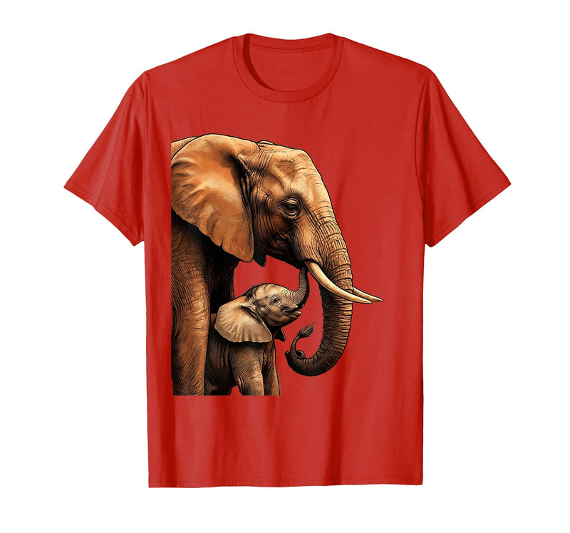 Mademark Mama Elephant Nudging Baby With Trunk Illustration T-Shirt - Men - Red