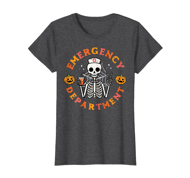 Halloween Nurse Shirts For Women Scrub Costumes Emergency Department Funny Halloween ER Nurse Women Men T-Shirt - Dark