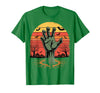 Creepy Undead Zombie Hand Retro Sunset Scary Zombie Hand Retro Sunset Halloween Horror Tee T-Shirt - Kelly Green