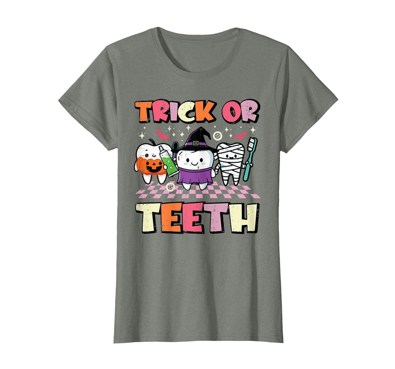 Halloween Shirts For Women Men Kids Boys Girls Halloween Dentist Trick Or Teeth Dental Costume Men Women T-Shirt - Olive